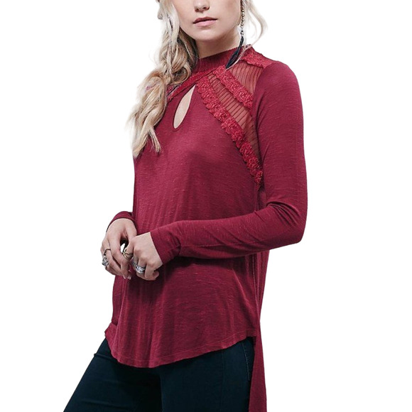 Free People New Romantics Ruby Jane Lace Mesh Cut Out Long Sleeve Tee XS - Picture 3 of 8